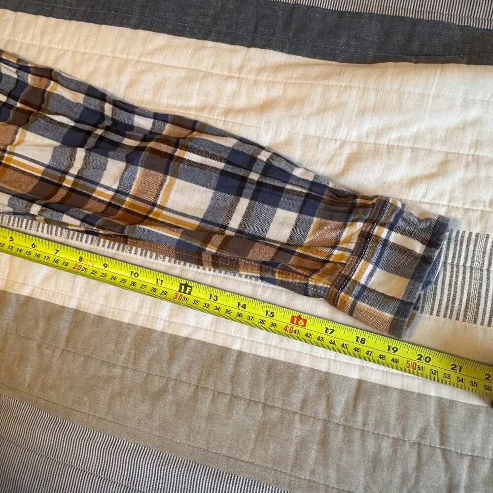 George Casual Button Down Mens Medium brown Blue Plaid Dress Flannel Shirt - Picture 6 of 6